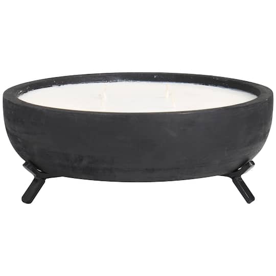 40oz. Sauvignon Blanc Scented White 4 Wick Candle in Black Wood Bowl with Metal Tripod Stand